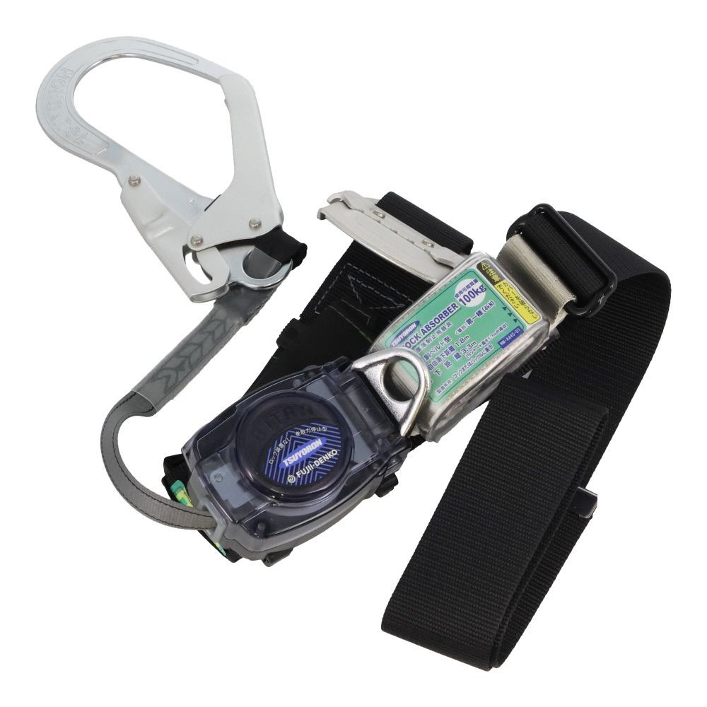 TSUYORON 胴ベルト型墜落制止用器具（巻取タイプ）ロック機構なし リトライト 黒 Mサイズ, ブラック, 1.4m