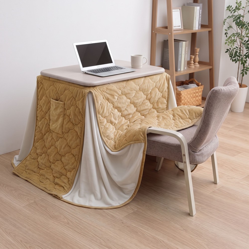 イケヒコ テーブル こたつ台 ライラパーソナルこたつ台＆クルムセット イエロー 184&times;204cm 【メーカー直送・代引不可】, 台:グレー　掛:イエロー, 184&times;204cm