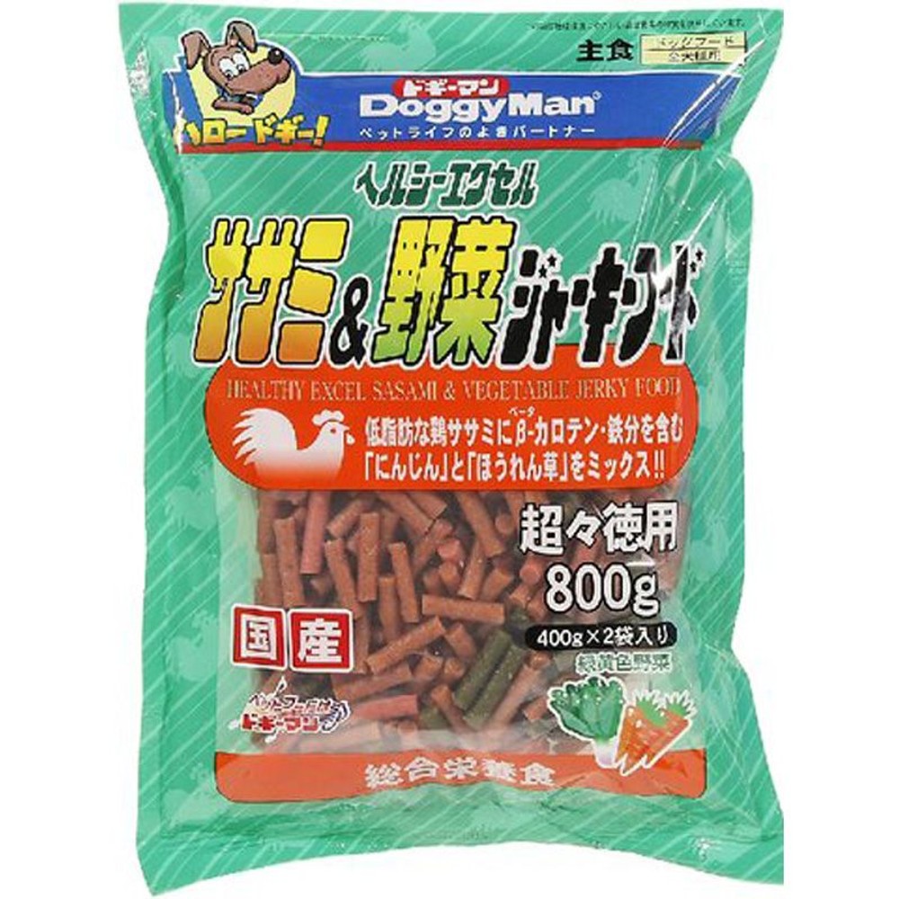 ヘルシーエクセルササミ＆野菜ジャーキーフード800ｇ, ササミ＆野菜, 800g