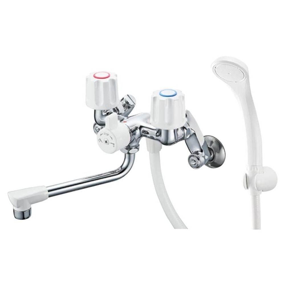 SANEI ツーバルブシャワー混合栓 一時止水 一般地用 ホワイト SK1104D-W-13, シルバー, SK1104D-W-13