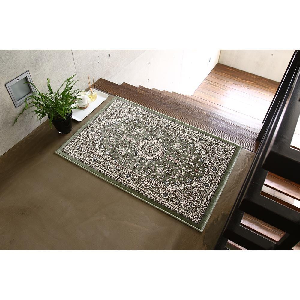 洗える・すべりにくい・抗菌防臭・床暖房対応 60&times;90cm 国産モケットマット ARI グリーン, グリーン, 60&times;90cm