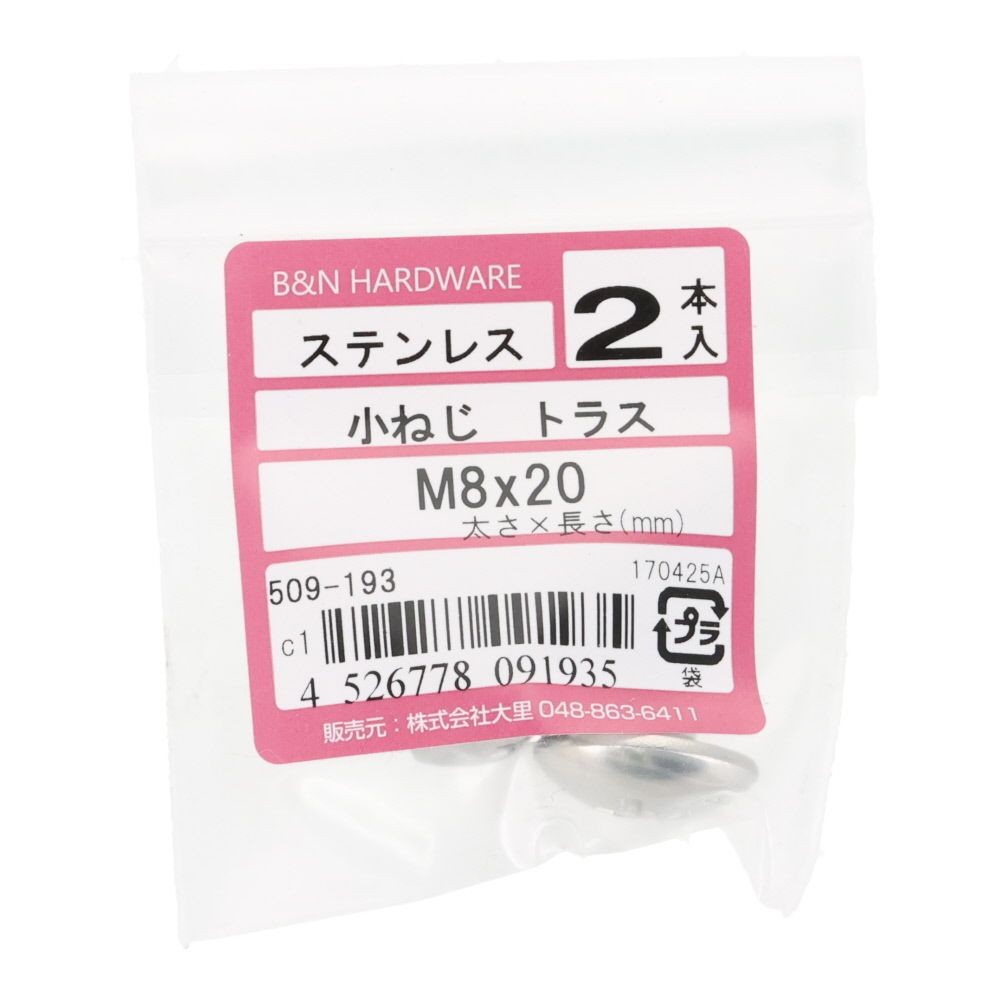 ＯＨＳＡＴＯ　ステン　コネジ　トラス　Ｍ８&times;２０, ステンレス, 2本入り