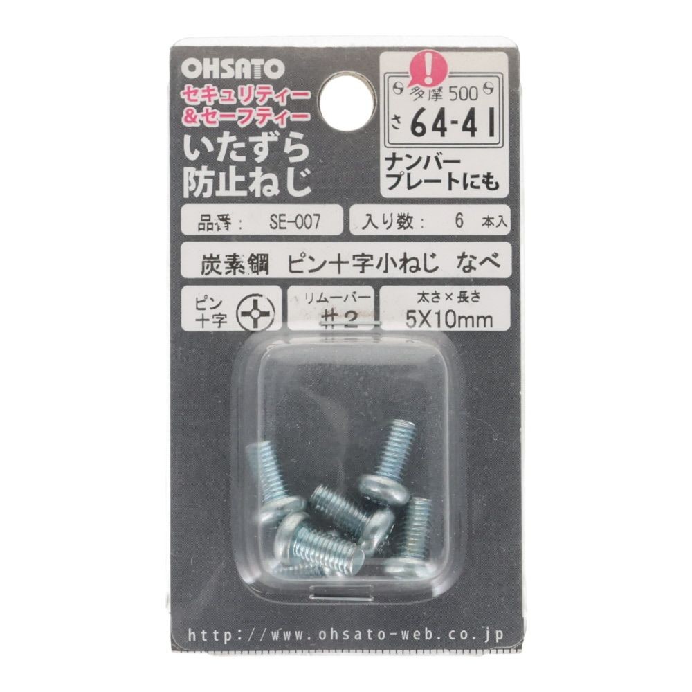 ピン十字ネジ　ナベ　５&times;１０ｍｍ, ねじ, 6個入り