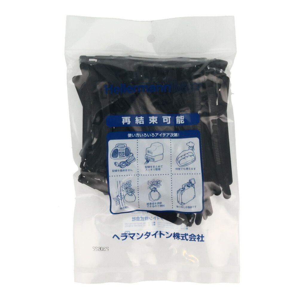 TYTON　リピートタイ　幅7.4×長さ100mm　100本入　屋内用, 黒, 100本入