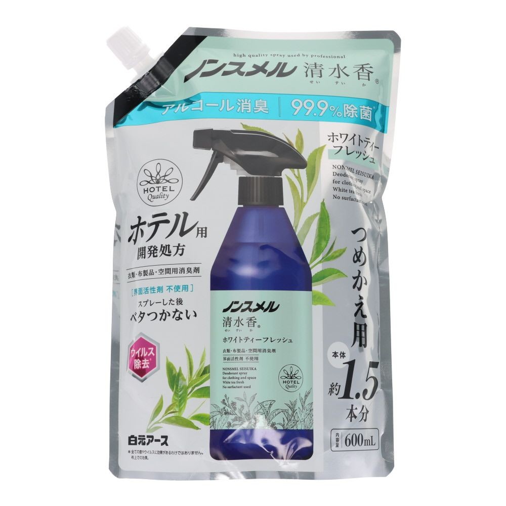白元アース　ノンスメル清水香　ホワイトティーフレッシュ　詰替　６００ｍｌ, ホワイトティーの香り, 600ml