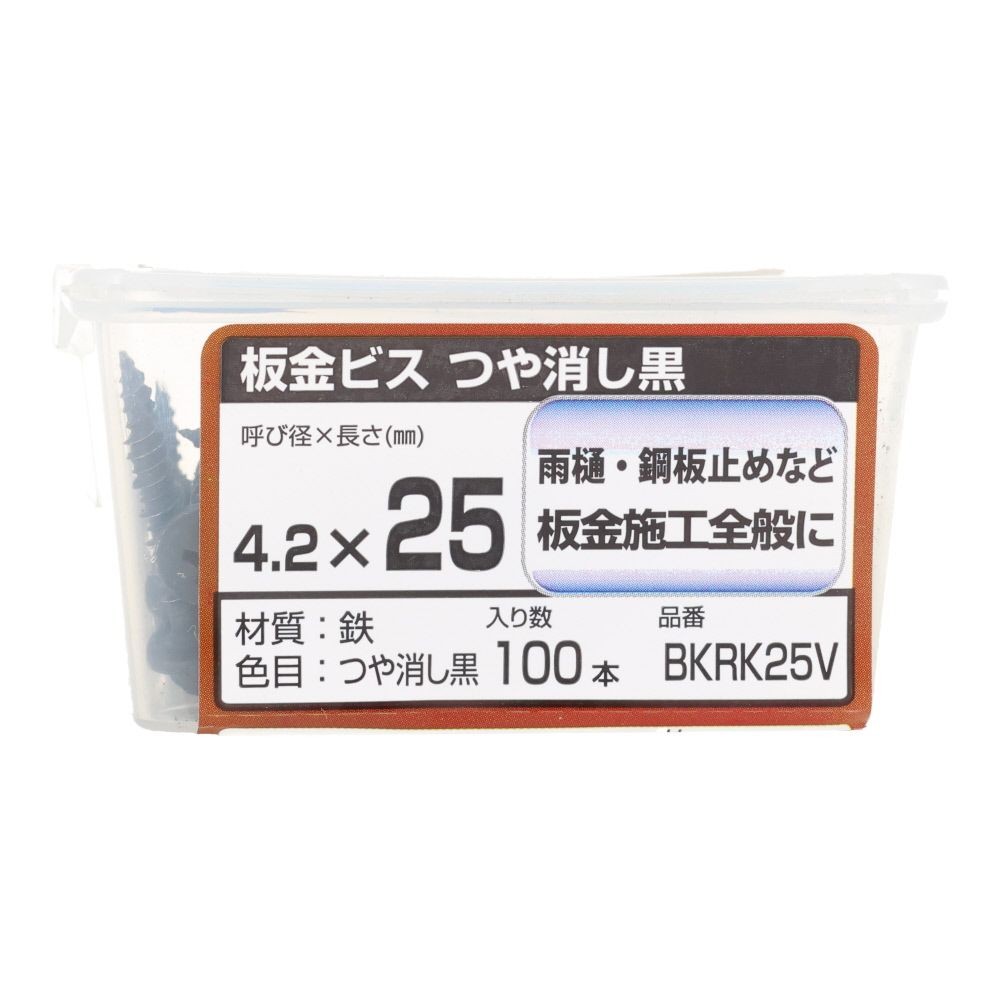 若井産業（WAKAI）　板金ビス　ツヤケシ黒　２５ｍｍ　１００本, つや消し黒, 100本入り