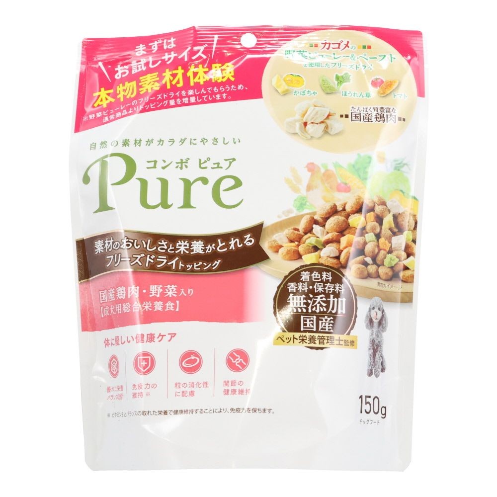 日本ペットコンボピュアドッグ国産鶏肉野菜１５０ｇ, 国産鶏肉・野菜入り, 150g