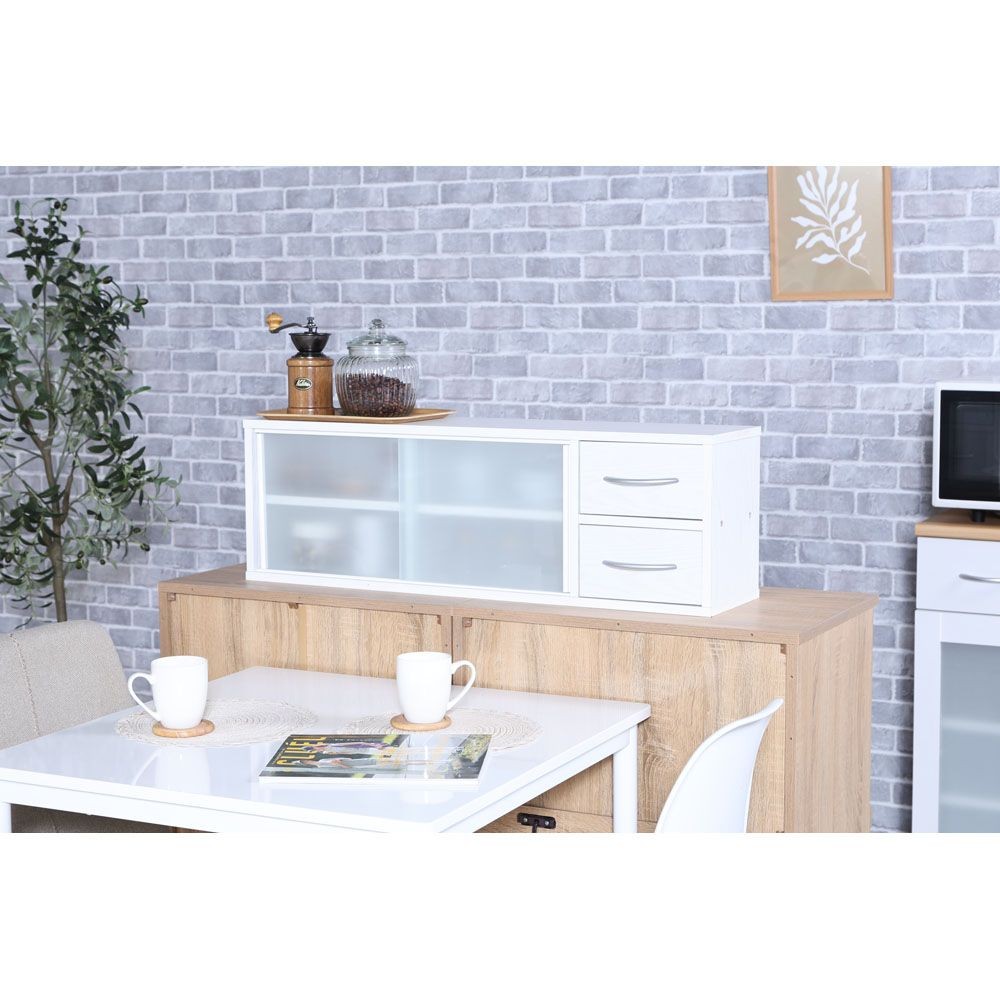 不二貿易 カウンター上収納ラック　９０幅　オークＷＨ【メーカー直送・代引不可】, ホワイト, 幅900mm&times;奥行265mm&times;高さ290mm