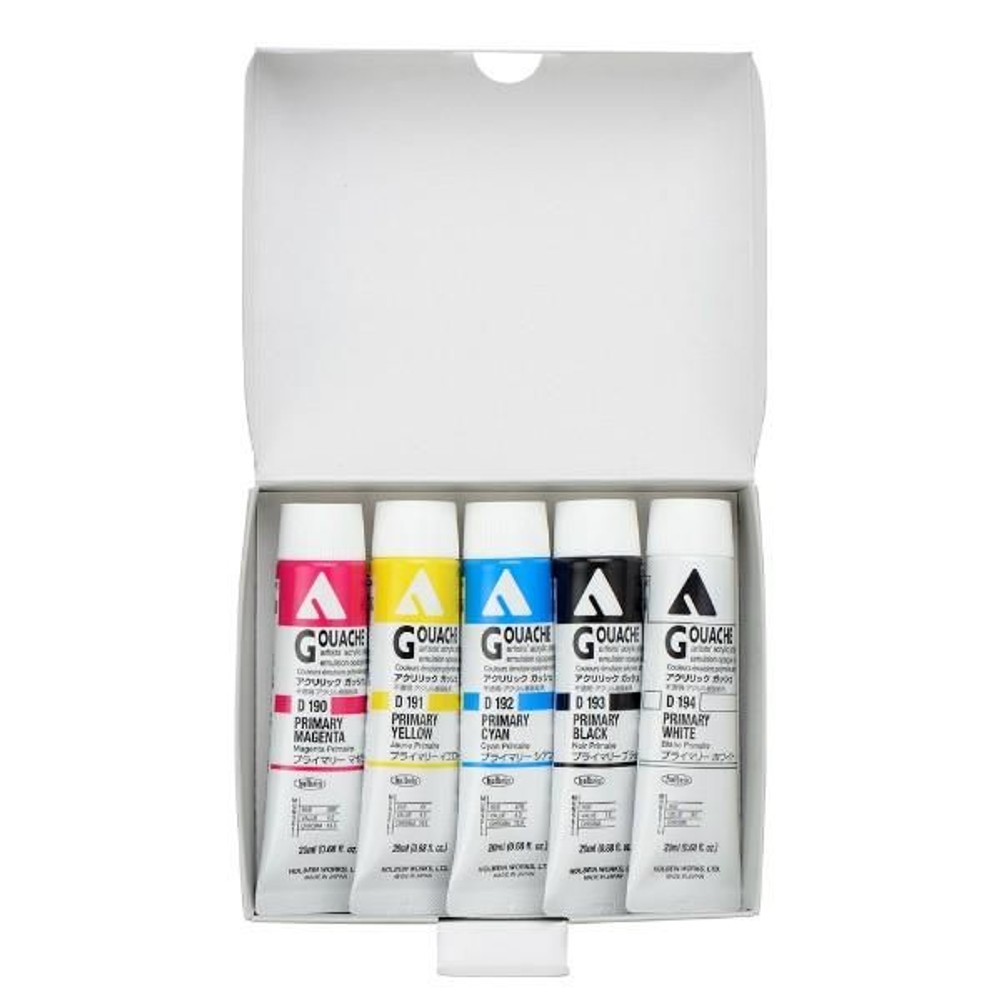 ホルベイン アクリリックガッシュ6号 D421 基本色5色セット 7421, D421基本色5色セット, 40ml