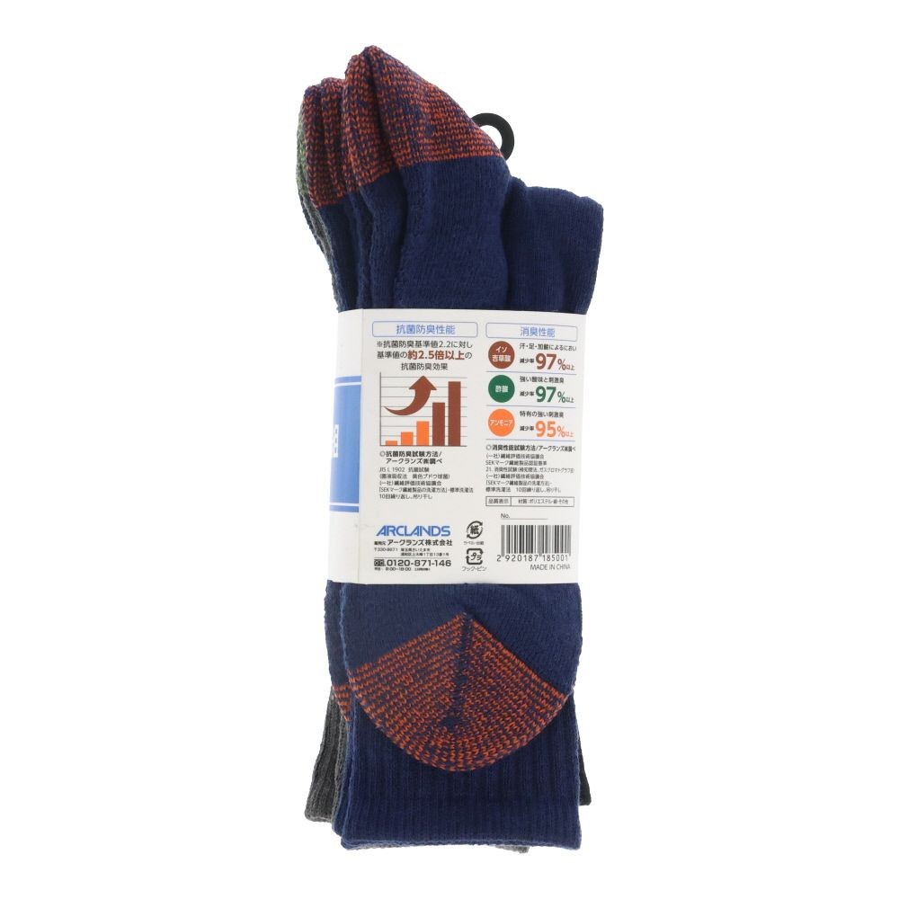 WIZ'A ウィザ 消臭・抗菌　銀イオン６P パイル先丸クルー丈　アソート, 杢柄・アソート, 25.0〜27.0cm