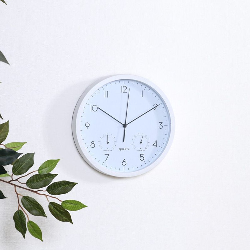 掛時計温湿度計付　ベゼル, ブラック, 25cm