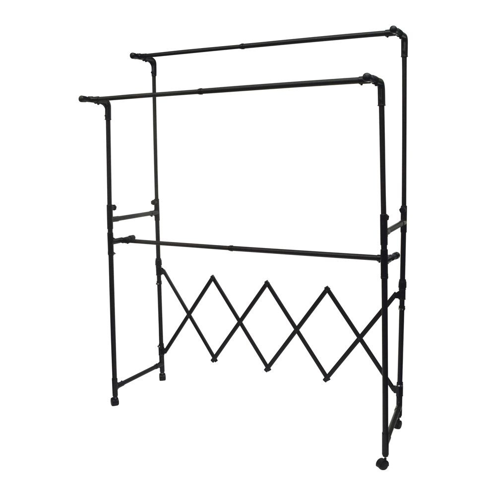 デザイン　縦にも横にも伸縮できる室内物干し, ブラック, 伸縮式