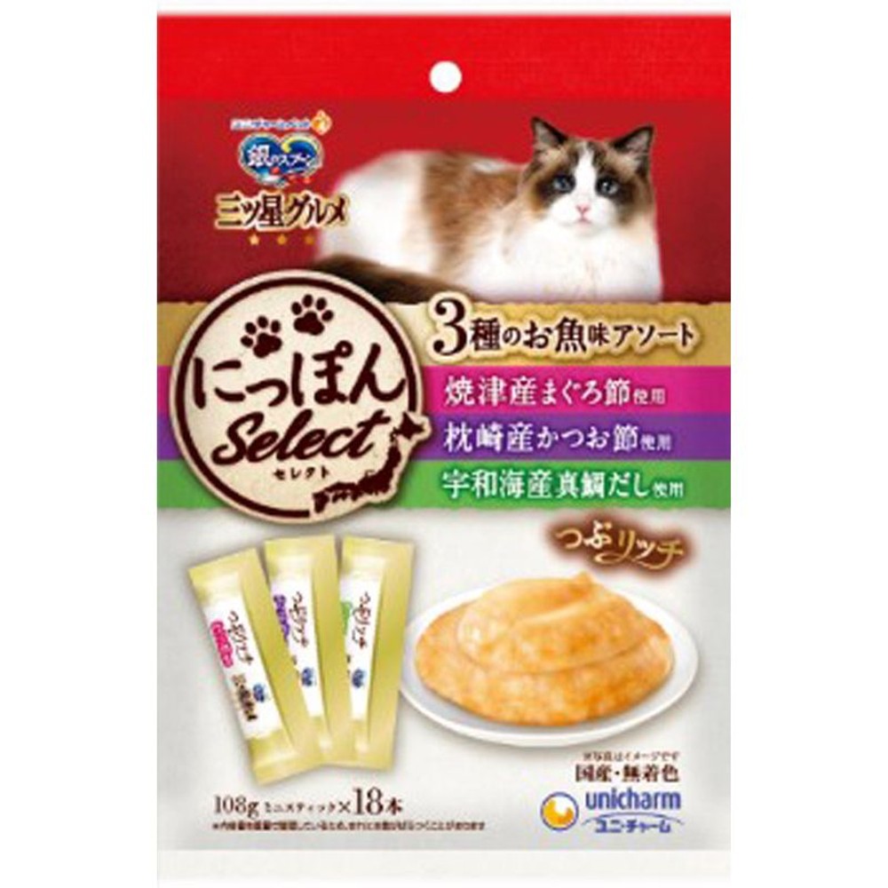 ユニチャーム　三ツ星つぶリッチ3種鮪＆鰹＆鯛　108ｇ, 鮪＆鰹＆鯛, 108g