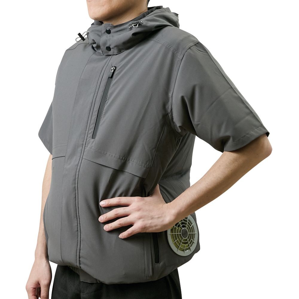 【2025年モデル】ウイザ WIZ'A サイドファン空調ウェアＰＲＯ　半袖　チャコールグレー, チャコールグレー, Mサイズ