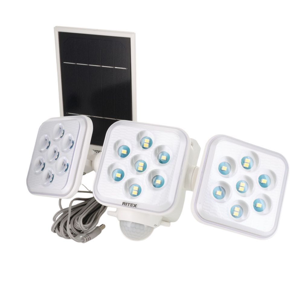 ５Ｗ３灯　フリーアーム式LEDソーラーセンサーライト　ＬＳー３３０, 白, LS-330