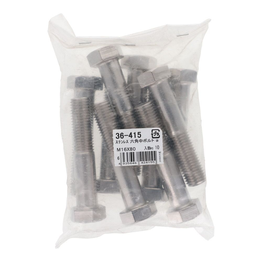 ステンレス 六角中ボルト Ｍ１６&times;８０　１０入, ボルト, M16&times;80