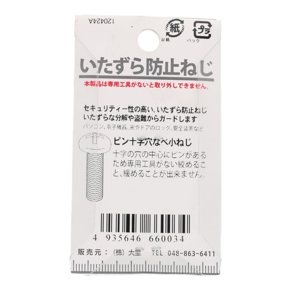 ピン十字ネジ　ナベ　３&times;１０ｍｍ, ねじ, 6個入り
