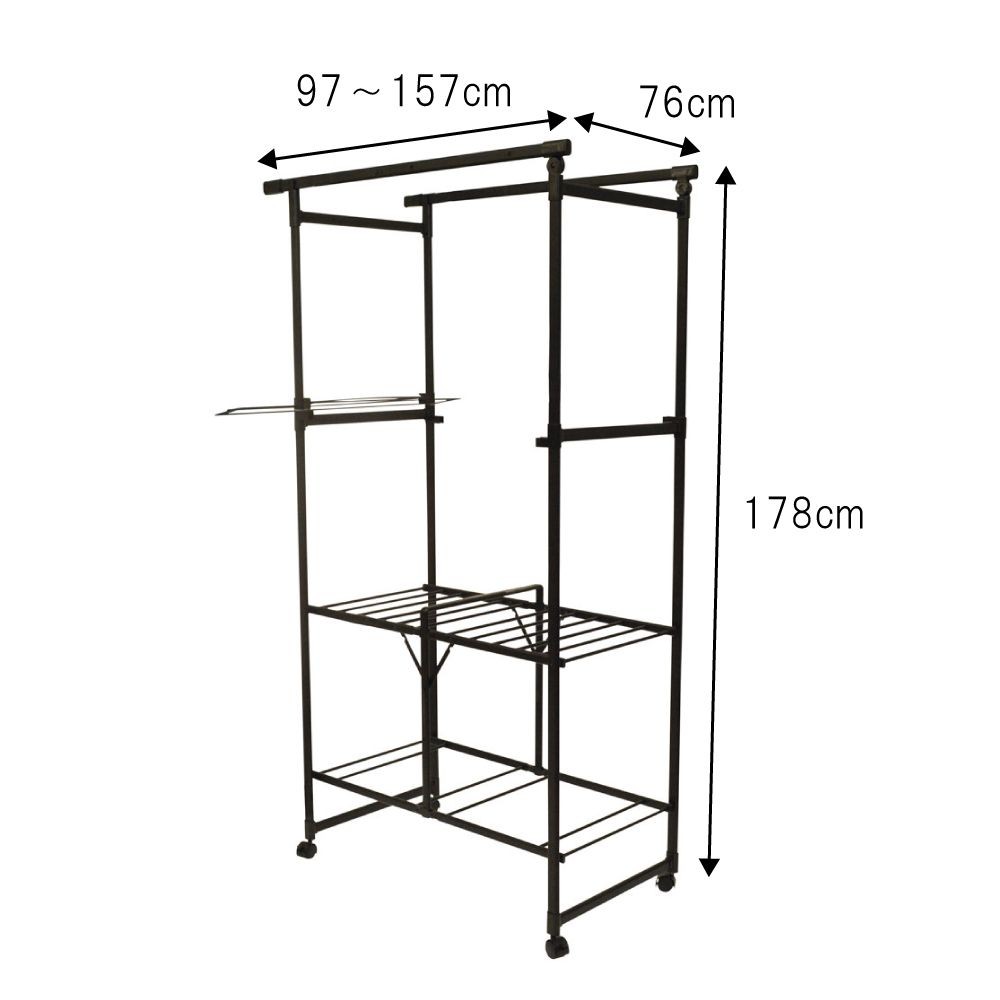 WIZ'A ウィザ デザイン　アルミ軽量室内多機能スクエア物干し, ブラック, 高さ178cm