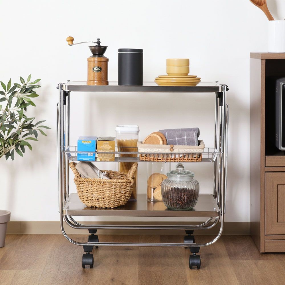 不二貿易 スタイリッシュフォールディングワゴン【メーカー直送・代引不可】, ホワイト, 幅680mm&times;奥行400mm&times;高さ700mm