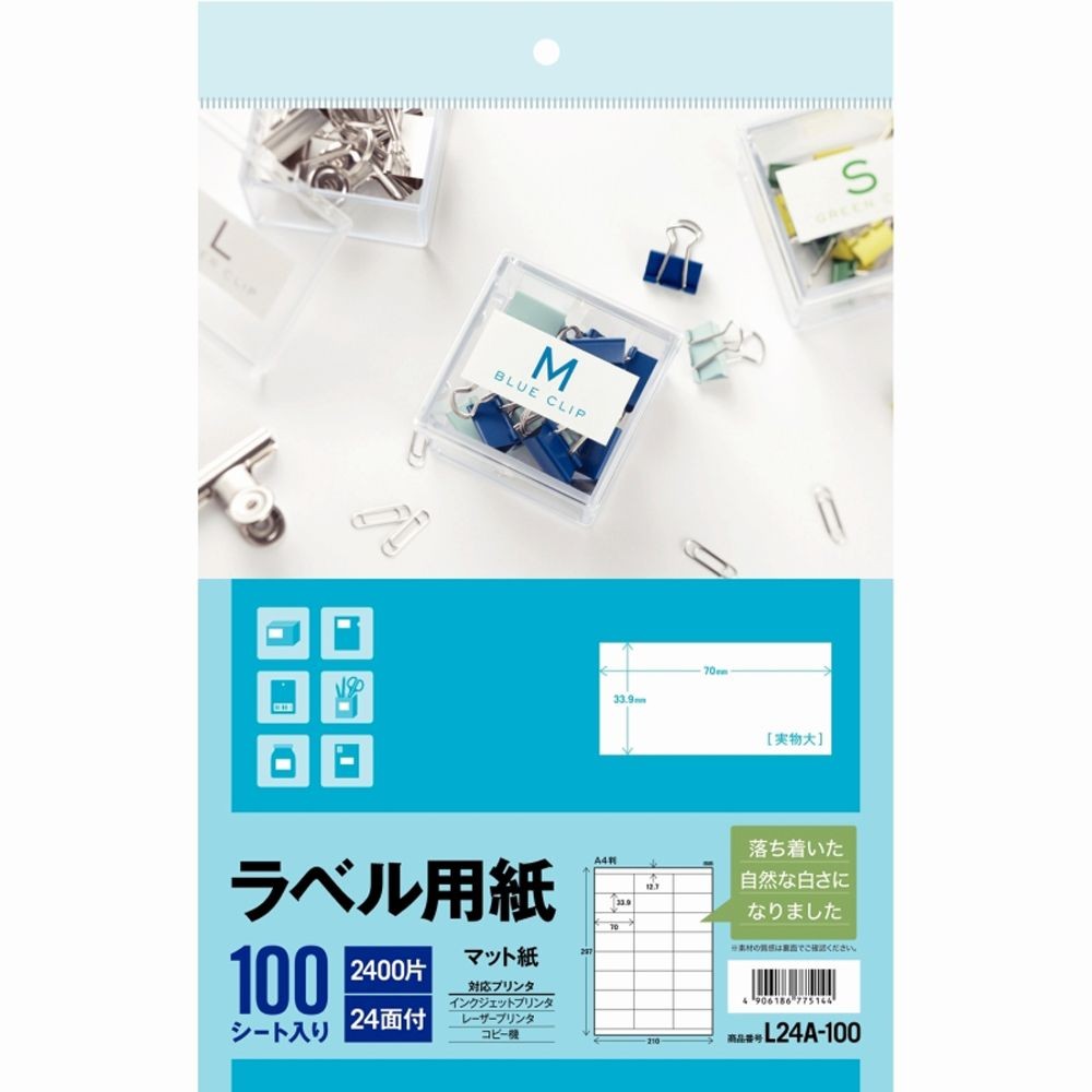 【3個セット】エーワン ラベル用紙 マット紙 24面 100シート A4サイズ L24A100 3M 【メーカー直送・代引不可】, ホワイト, L24A100             