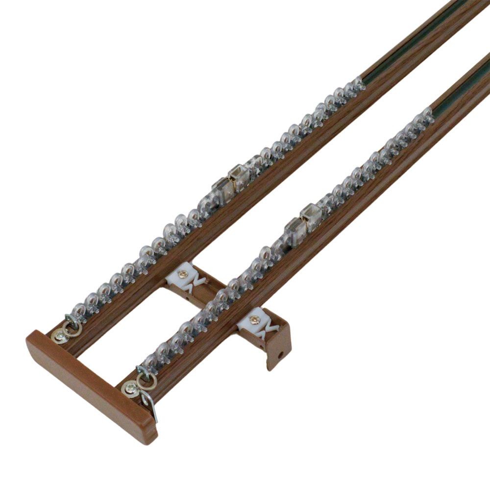 伸縮角型カーテンレール　３．０ｍ用ダブル, 木目ブラウン, 3.0ｍ用ダブル