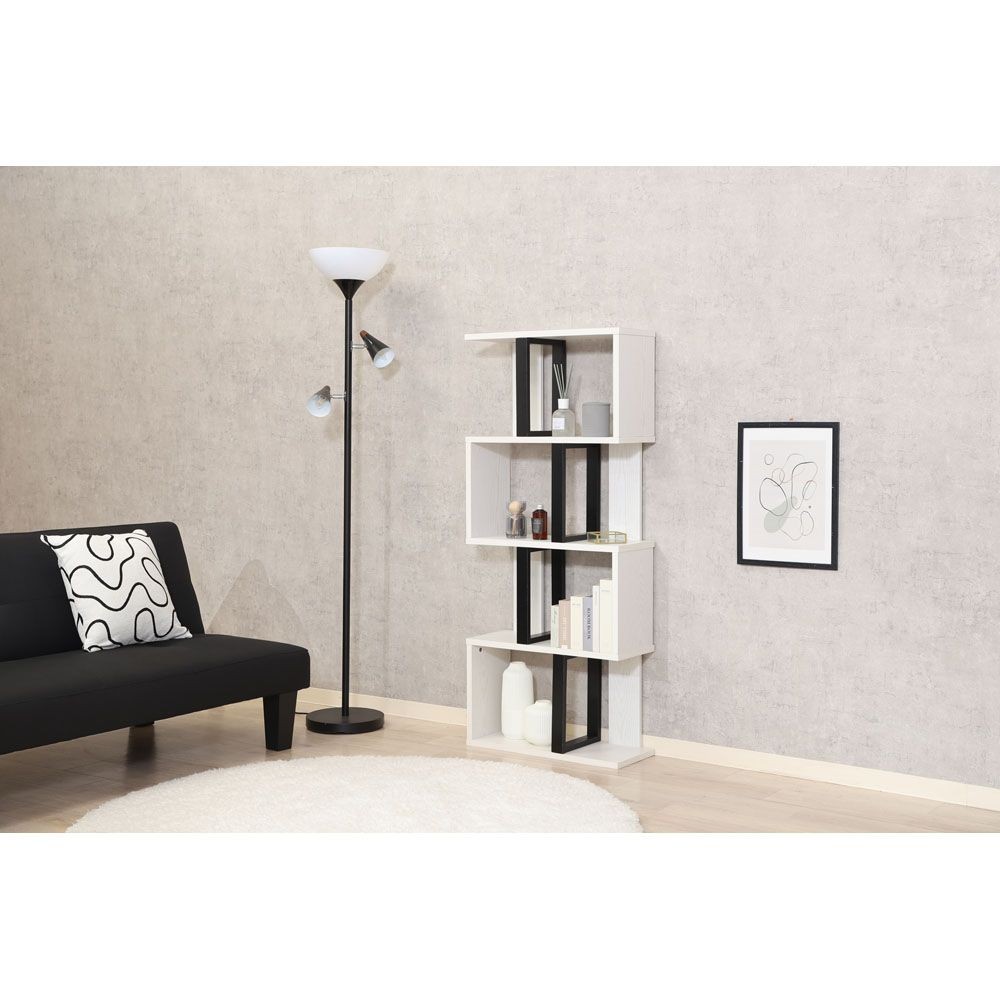 不二貿易 Ｓ字ディスプレイラック　４段　オークＷＨ【メーカー直送・代引不可】, ホワイト, 幅590mm×奥行235mm×高さ1385mm