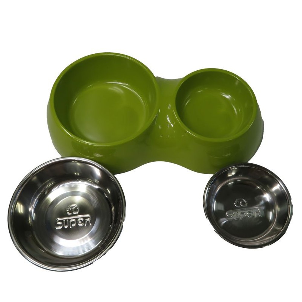 ペット用メラミンツイン食器ステンボウル付き, オレンジ, Sサイズ