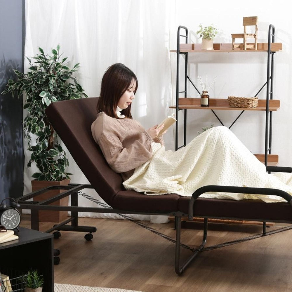 不二貿易  低反発折りたたみベッドフリーロック42段　高床 【メーカー直送・代引不可】, ブラウン, シングル