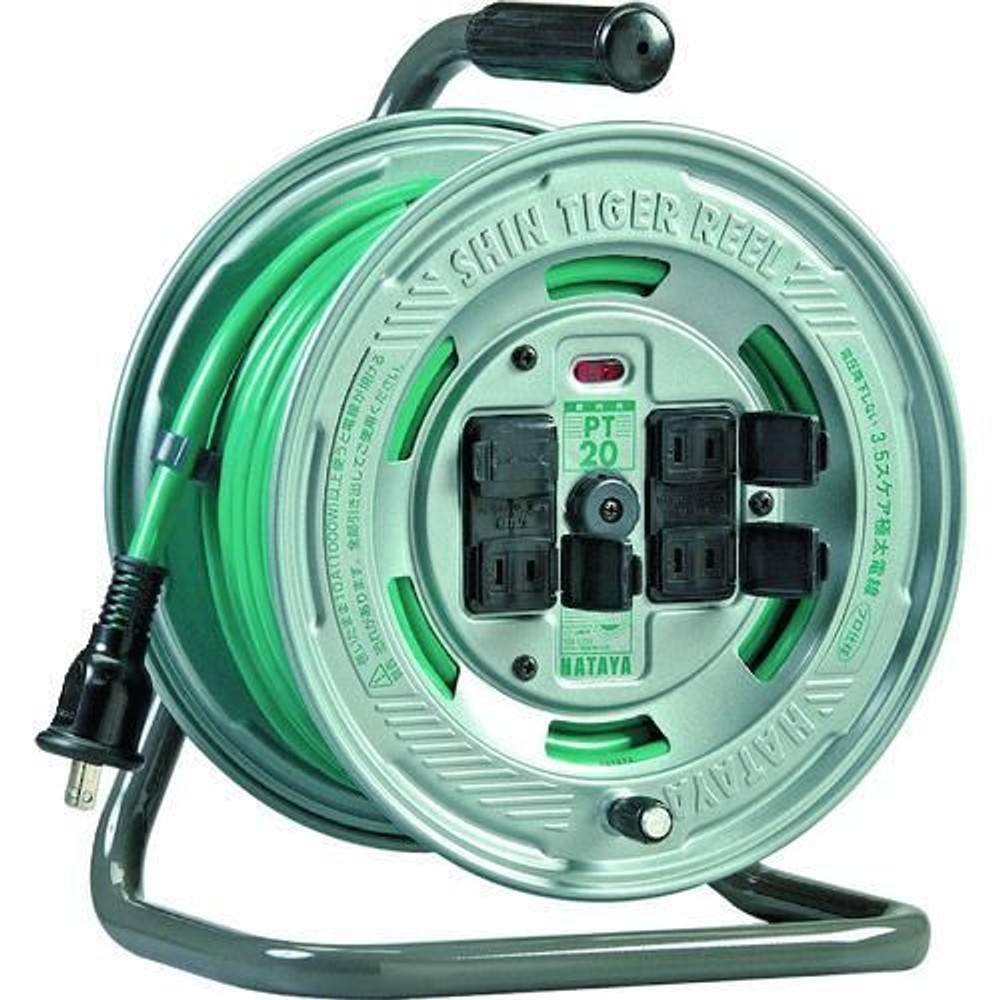 ハタヤ シンタイガーリール 100Vタイプ 標準型 温度センサー内蔵 PT-20, グリーン, 20m