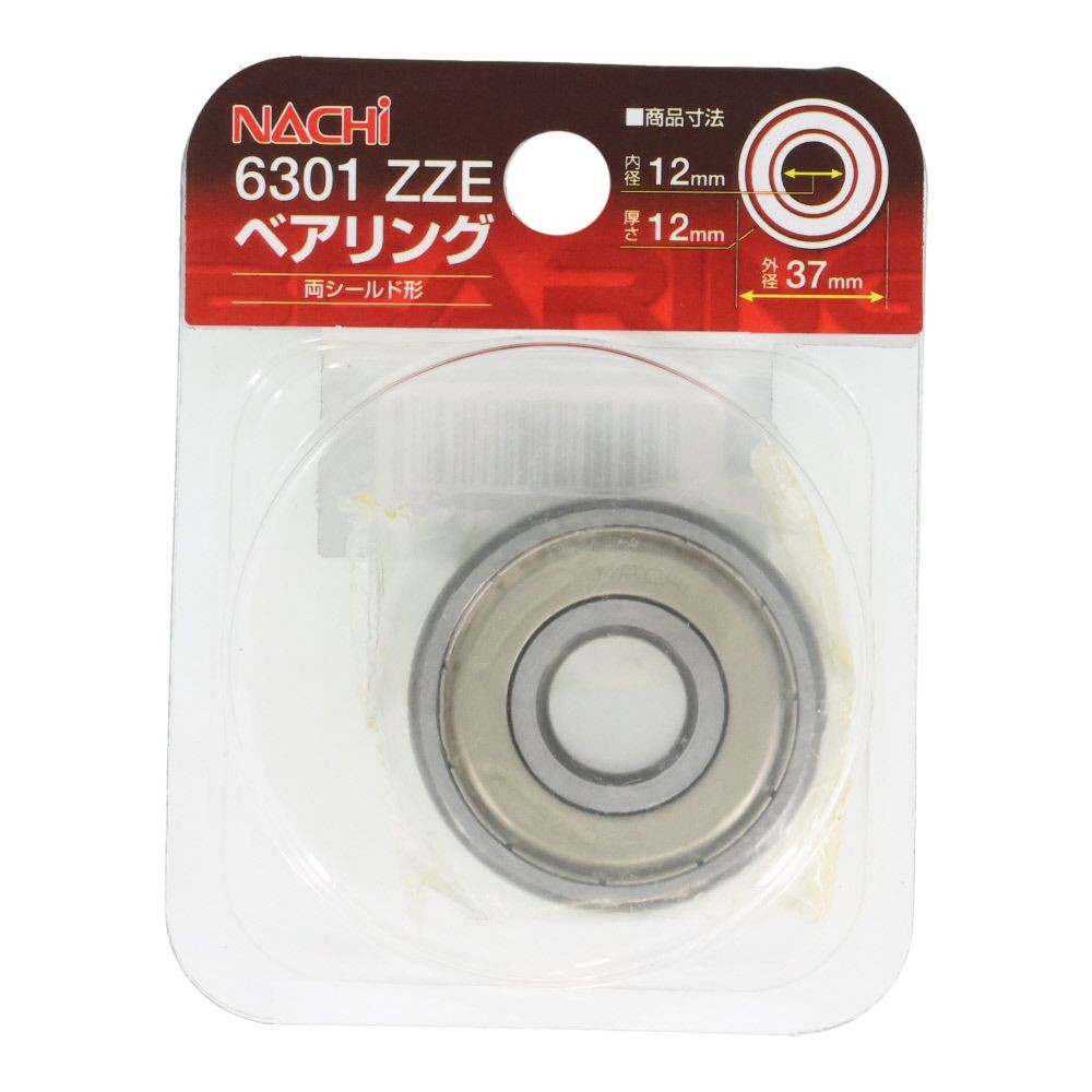 ナチ　ベアリング　内径１２ｍｍ　外径３７ｍｍ　6301　ＺＺＥ, シルバー, 6301‐ZZE
