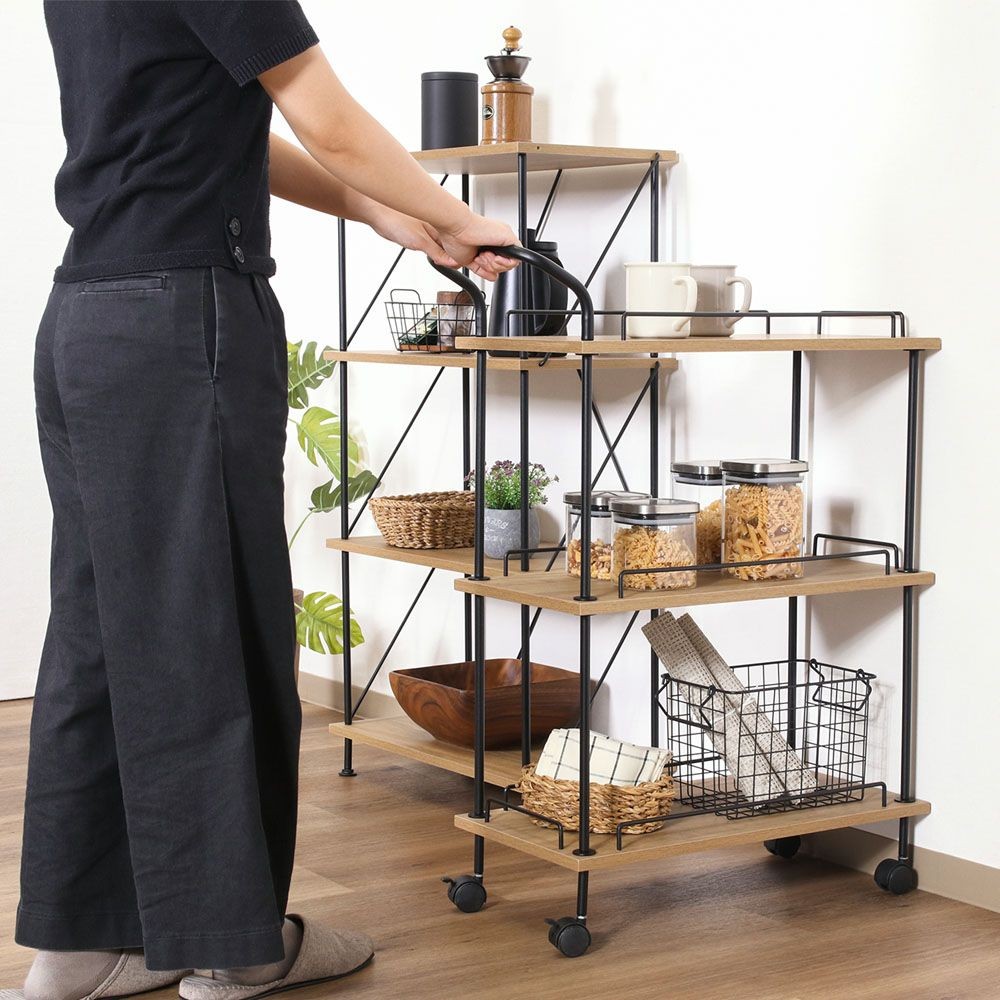 不二貿易 ＥＺＢＯツイストロック　キッチンカート　ＯＡＫ　ＮＡ【メーカー直送・代引不可】, ナチュラル, 幅680mm×奥行300mm×高さ900mm