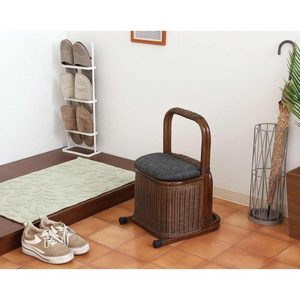 不二貿易 ラタン　つかまり収納ステッキ　ＢＲ【メーカー直送・代引不可】, ブラウン, 幅310mm&times;奥行390mm&times;高さ550mm