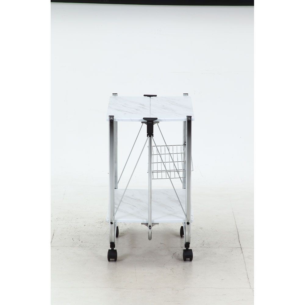 不二貿易 大理石柄フォールディングワゴン【メーカー直送・代引不可】, ホワイト, 幅680mm&times;奥行400mm&times;高さ700mm