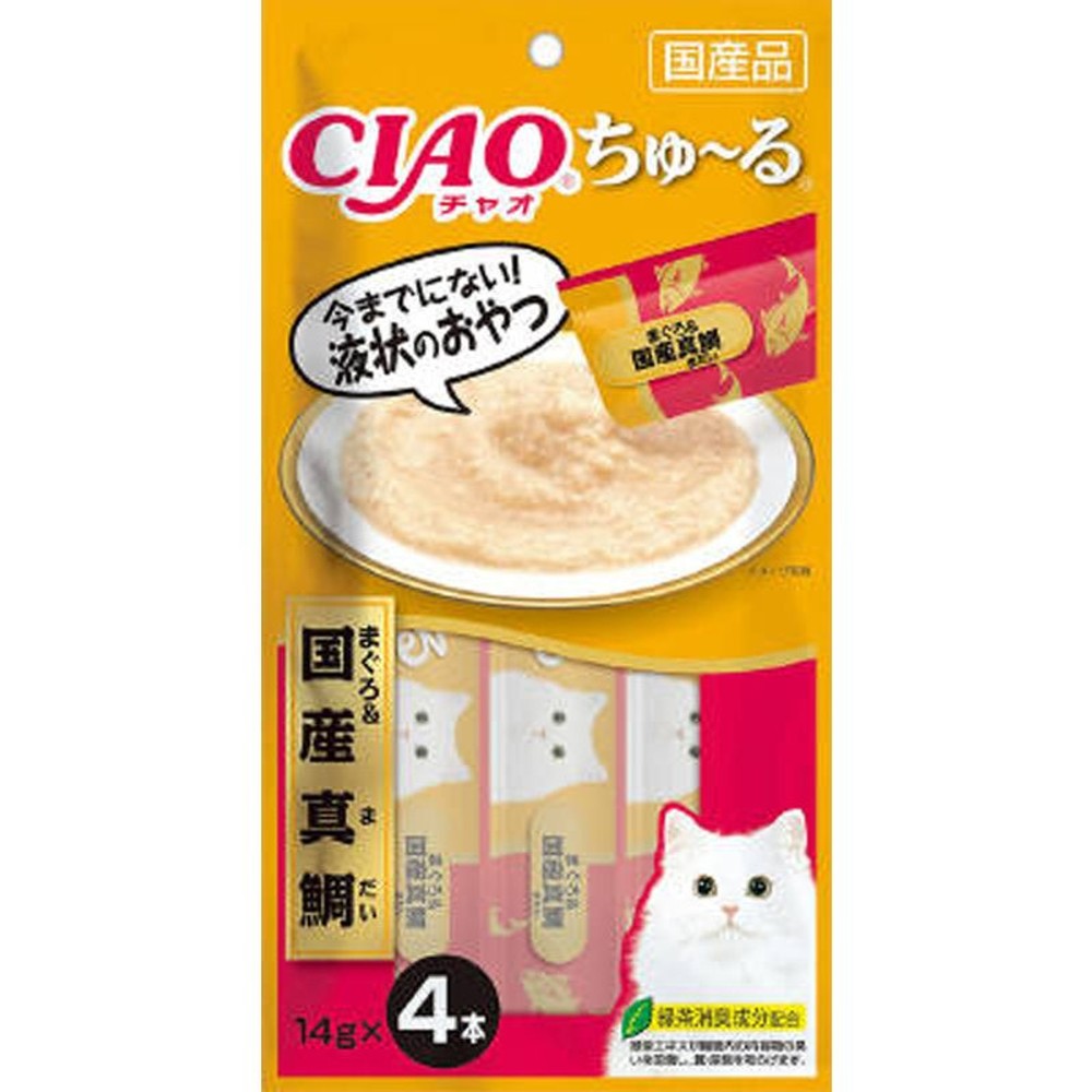 チャオ　ちゅ〜る　まぐろ＆国産真鯛　14ｇ&times;4, まぐろ＆国産真鯛, 14g&times;4本