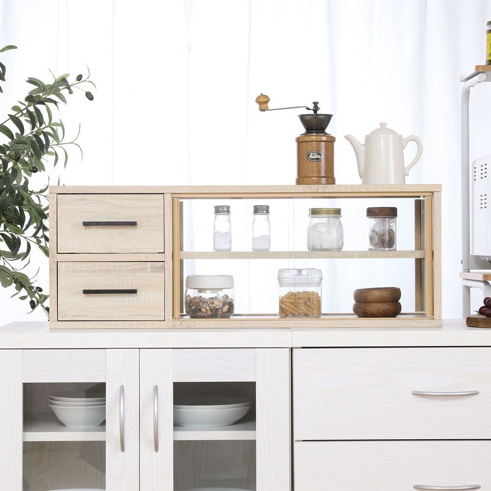 不二貿易 カウンター上収納ラック　８０幅　オーク【メーカー直送・代引不可】, オーク, 幅800mm&times;奥行260mm&times;高さ290mm