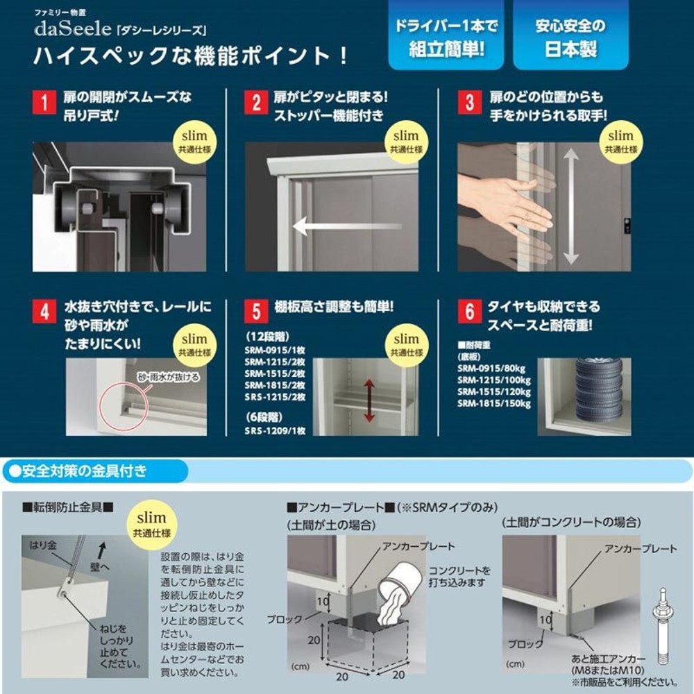 グリーンライフ ファミリー物置 ダシーレ  SRM-1515【メーカー直送・代引不可】, チタングレー, 155cm幅