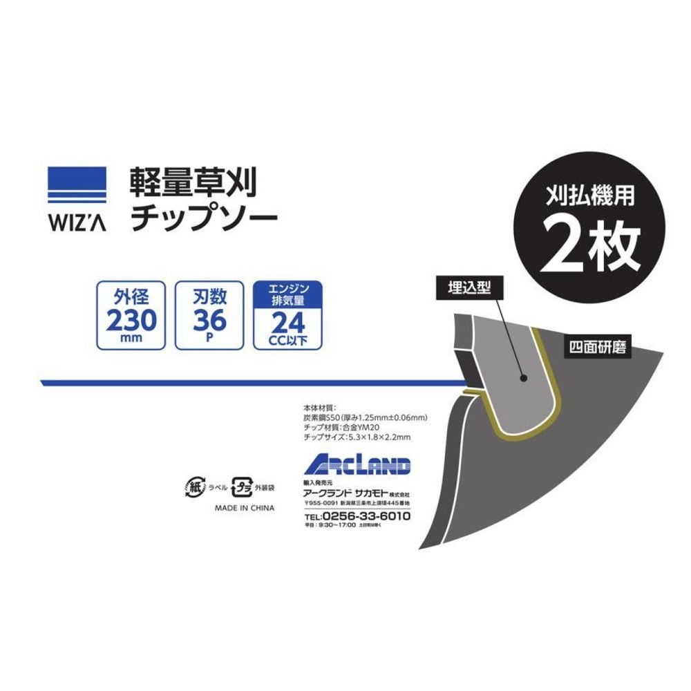 WIZ'A ウィザ 軽量草刈チップソー 230&times;36P 24cc以下 2枚入, 草刈用, 230mm&times;36P　2枚組