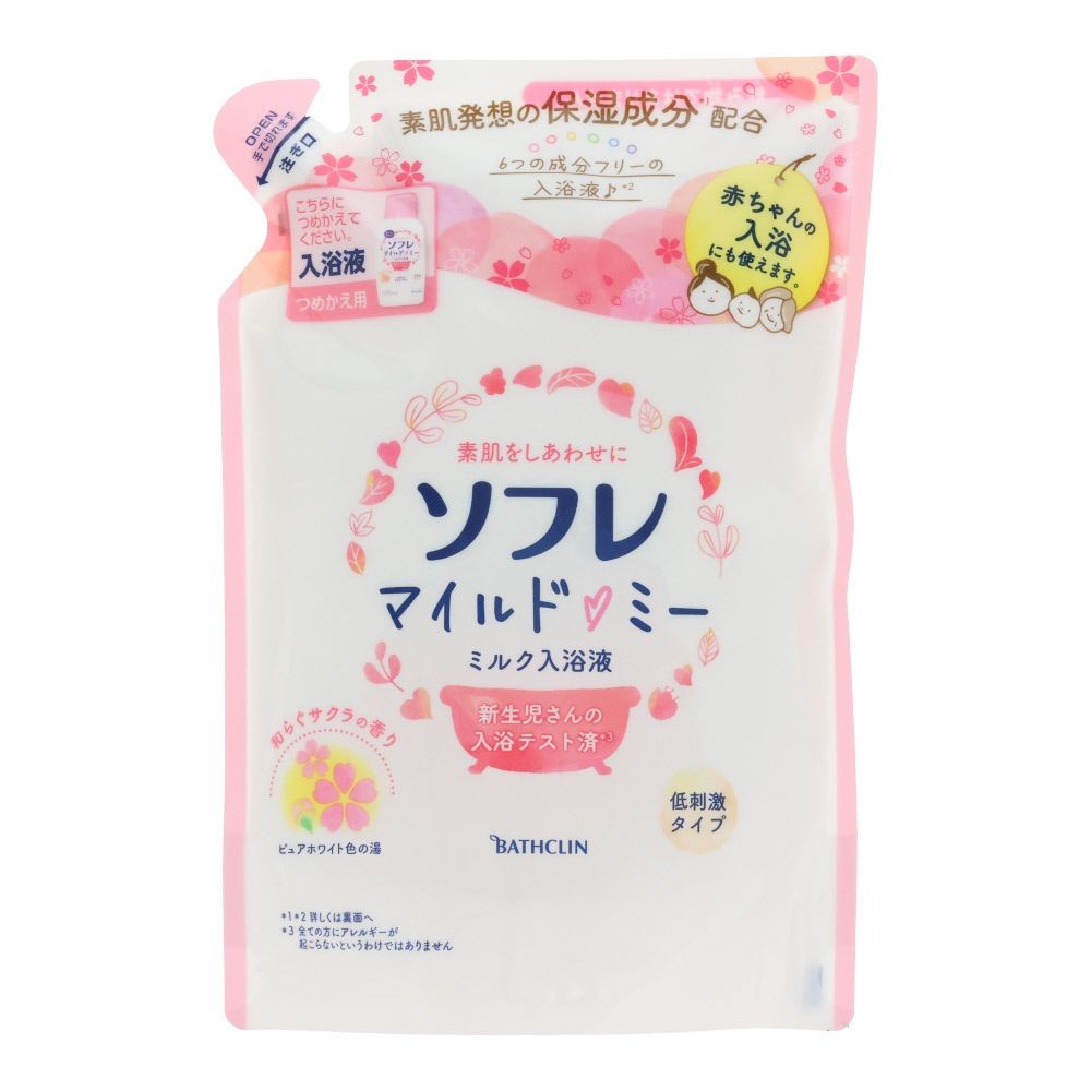 バスクリン　ソフレ　マイルド・ミーミルク入浴液　さくらの香り　詰替, 詰替, 600ml