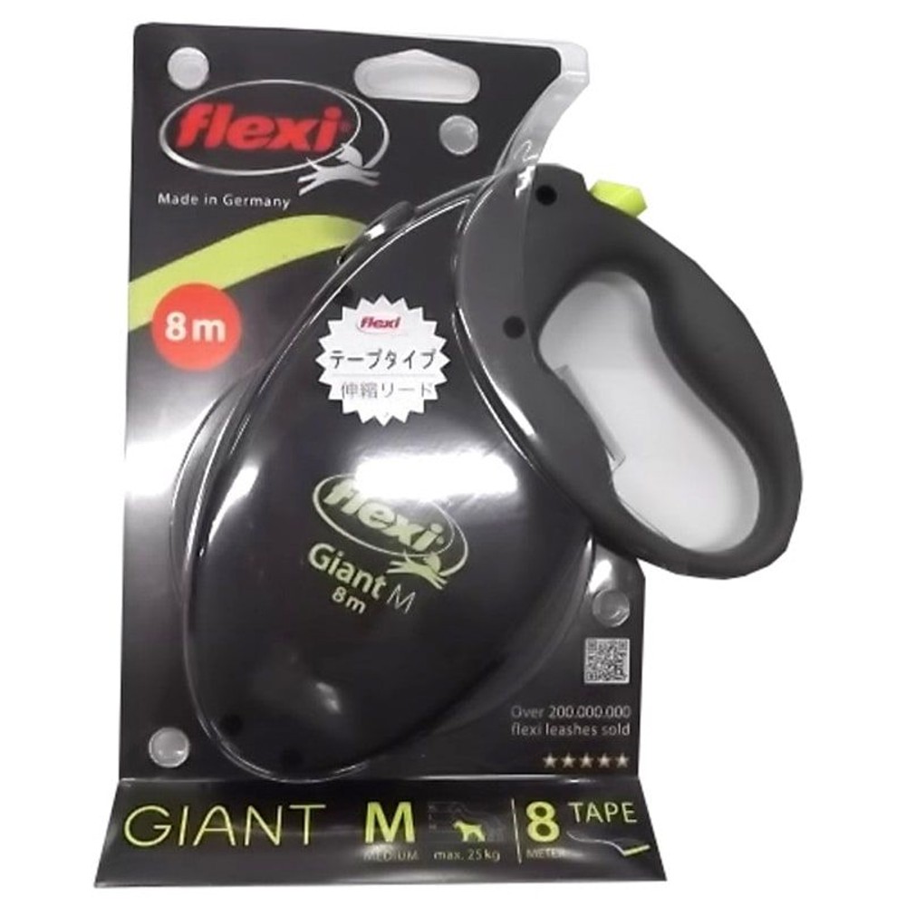 Flexi　伸縮リード ジャイアント（ネオンテープ）M　8m　黒, 黒, M