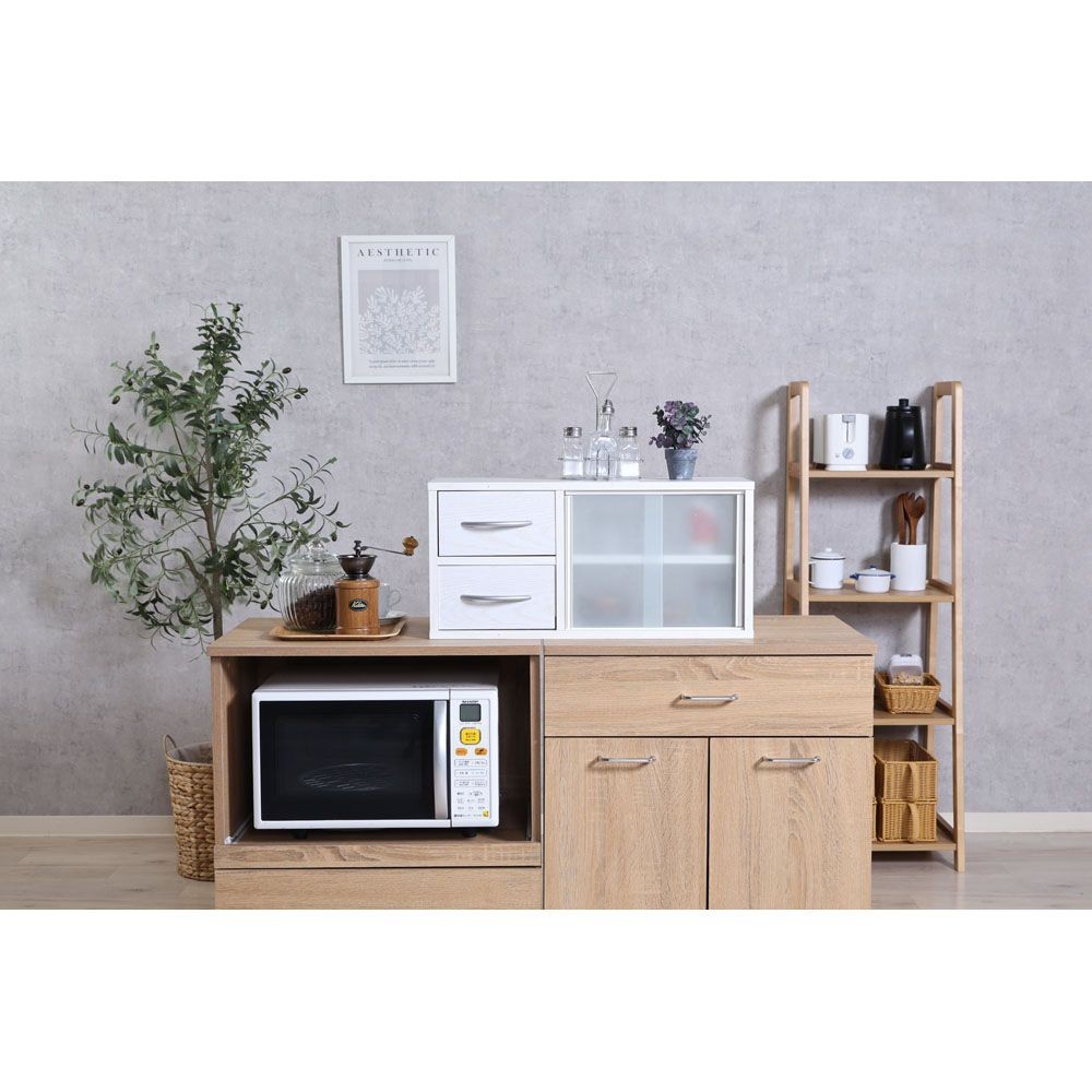 不二貿易 カウンター上収納ラック　６０幅　オークＷＨ【メーカー直送・代引不可】, ホワイト, 幅600mm&times;奥行265mm&times;高さ290mm