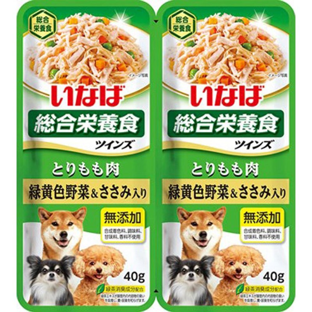いなば ツインズ とりもも肉 緑黄色野菜&ささみ入り 80g, 緑黄色野菜&ささみ, 40g&times;2袋
