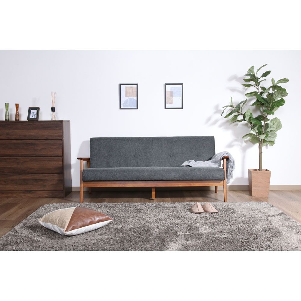 不二貿易 厚手ファブリックソファ ミート 3P GY【メーカー