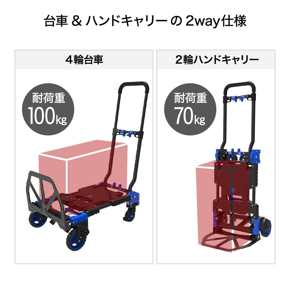 タタメル  ハンドキャリー台車  100kg  FWー90TP, ブラック＋ブルー, 耐荷重：100kg