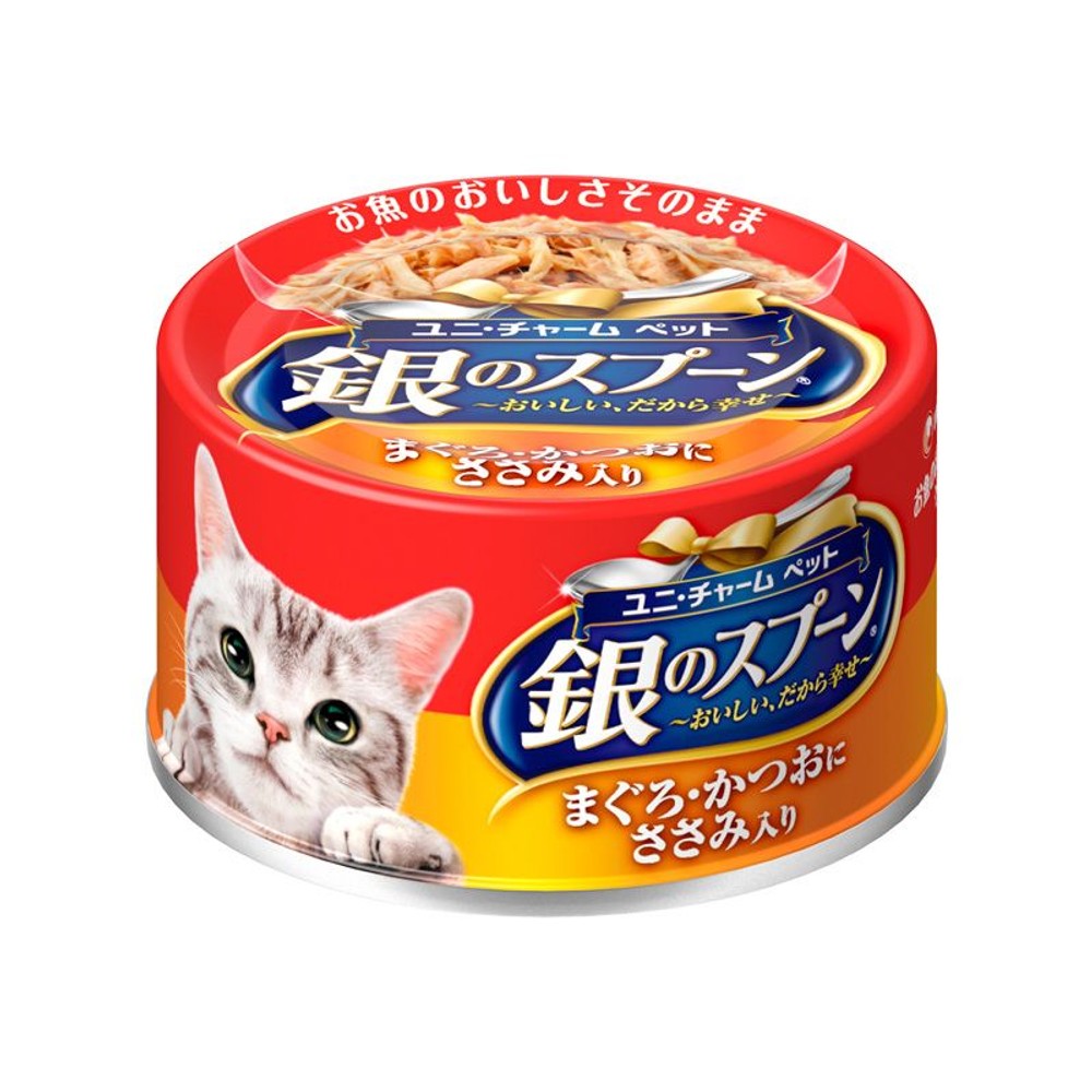 銀スプーン缶まぐろ・かつおにささみ入り　70ｇ, まぐろ・かつおにささみ入り, 70g