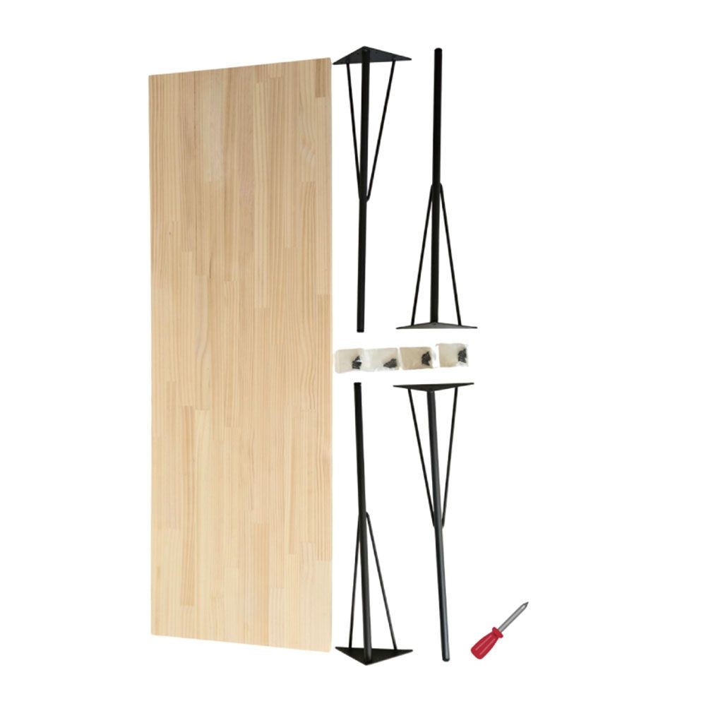 パイン修正材スチール脚付　テーブル組立キット　板サイズ1500&times;500&times;25mm　脚サイズ690mm, パイン(1500&times;500), 690mm脚