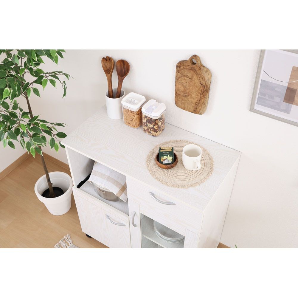 不二貿易 キッチンワゴン　オークＷＨ【メーカー直送・代引不可】, ホワイト, 幅768mm&times;奥行398mm&times;高さ840mm