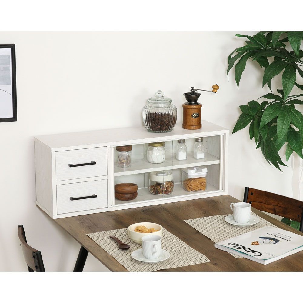 不二貿易 カウンター上収納ラック　８０幅　オークＷＨ【メーカー直送・代引不可】, ホワイト, 幅800mm&times;奥行260mm&times;高さ290mm