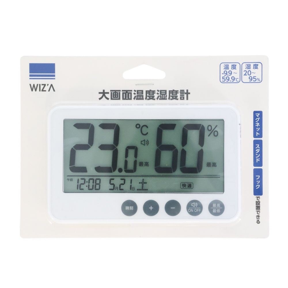 WIZ'A ウィザ　大画面温度湿度計, ホワイト, 130&times;80mm