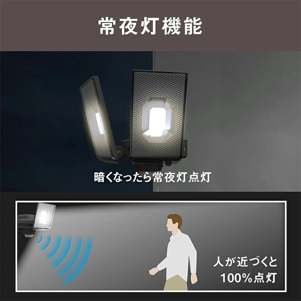 12.5W 2灯スライド型LEDセンサーライト LED-AC2050 株式会社ムサシ, ブラック, 幅171mm&times;奥行170mm&times;高さ173mm
