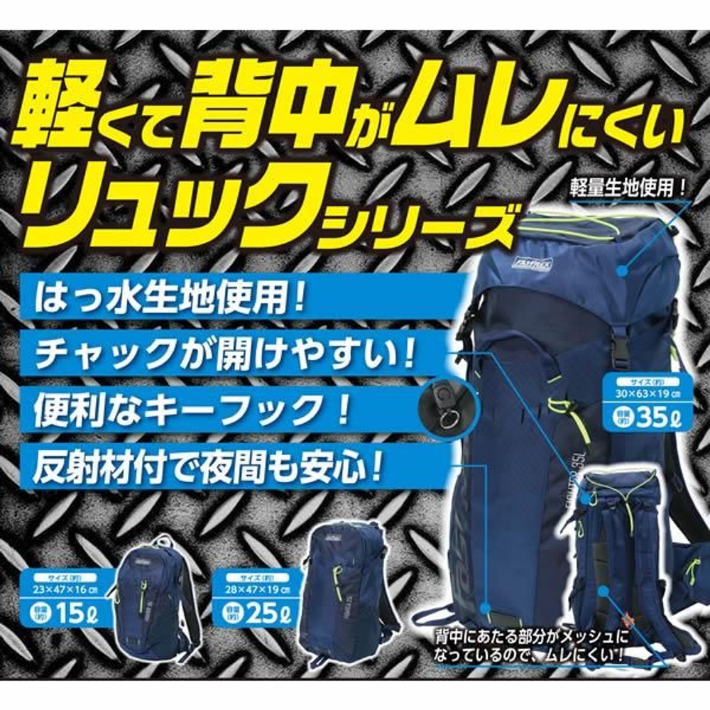 軽くて背中がムレにくいリュック　15Ｌ, ネイビー, 15L